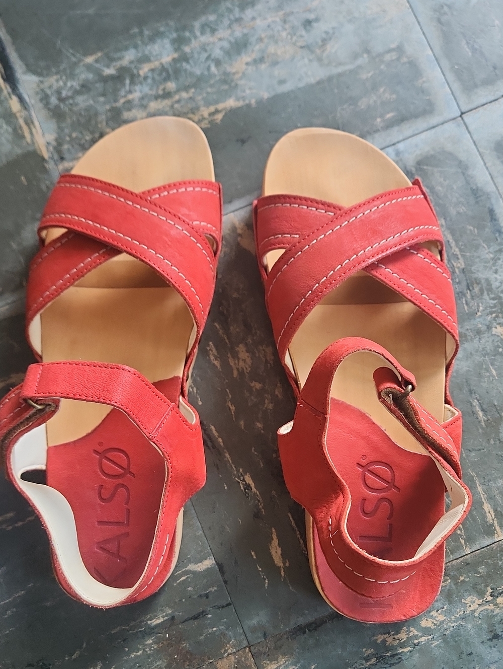 Red Leather Kalso Cross-Strap Women's Sandals
